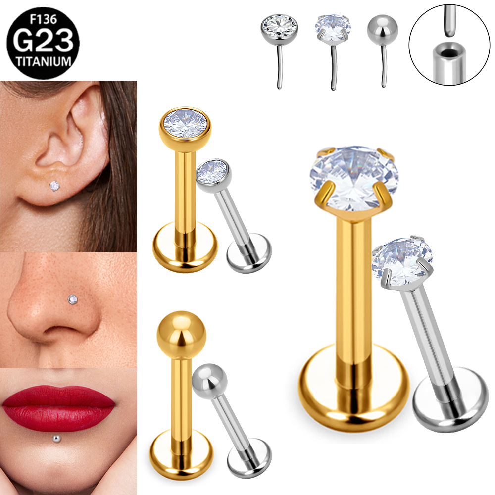 Body Jewelry Threadless - Титановые гипоаллергенные серьги-лабреты F136 G23 имплантационного
