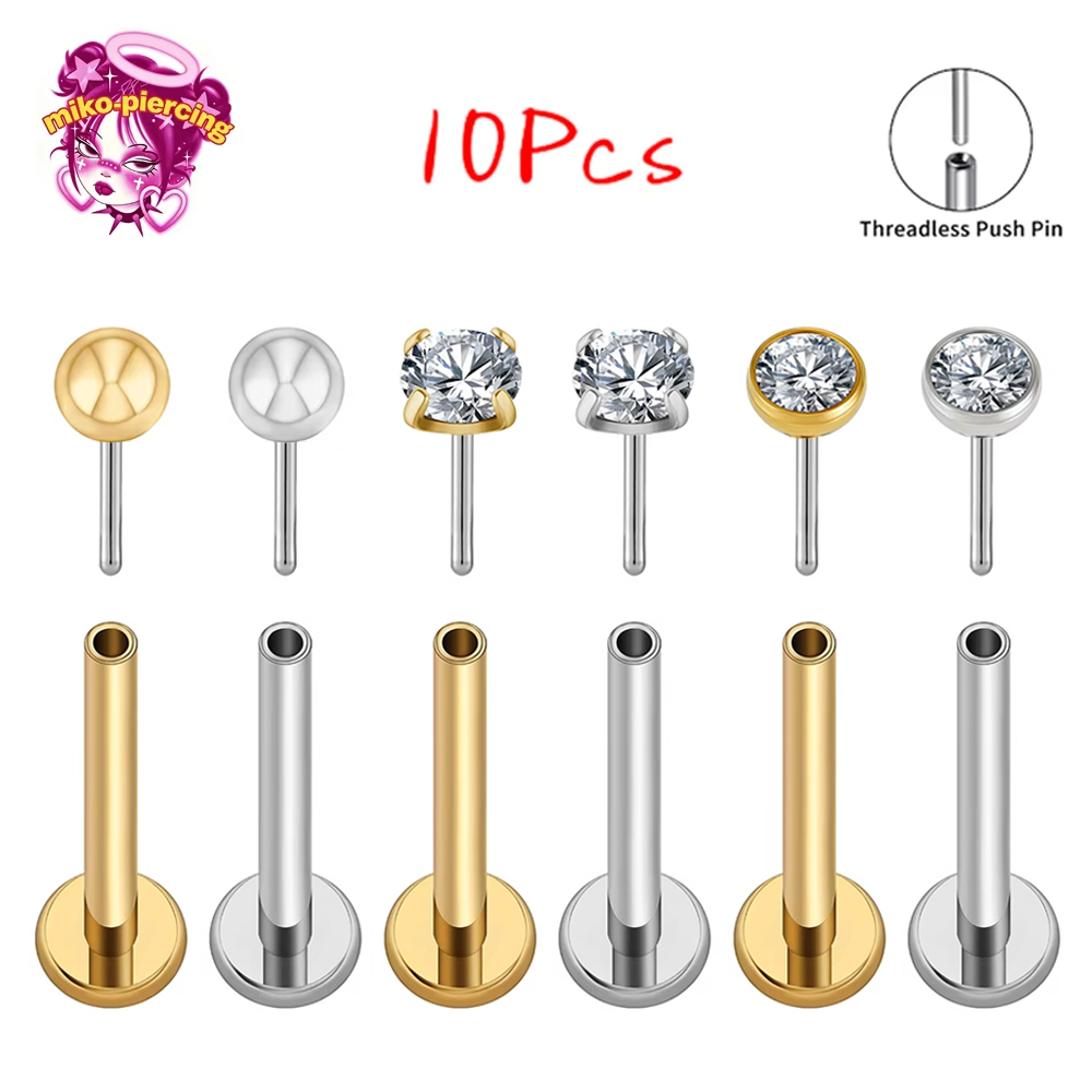 Body Jewelry Threadless - 10 шт. титановых лабретов ASTM F136