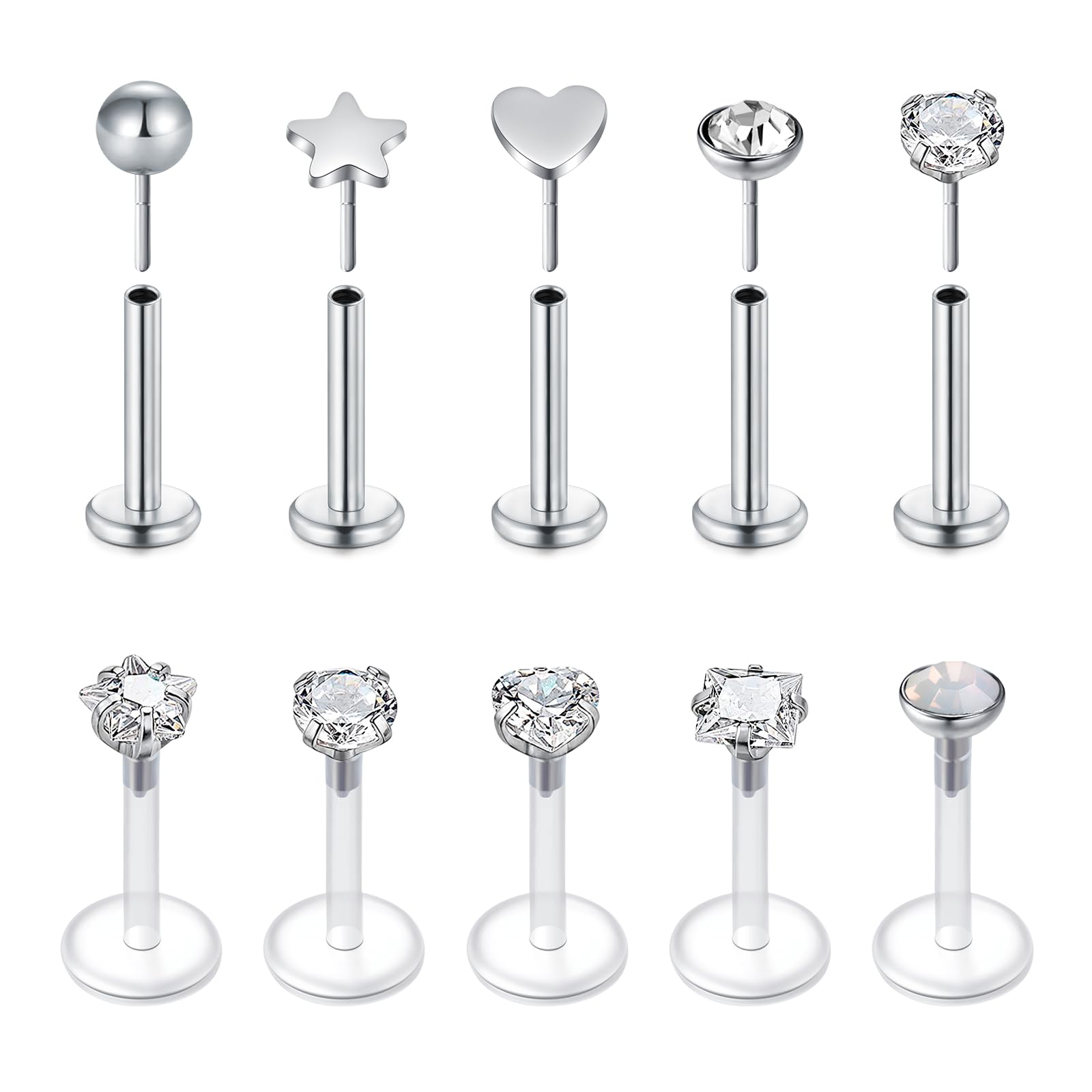 Body Jewelry Threadless - Серьги-гвоздики без резьбы с плоским основанием,