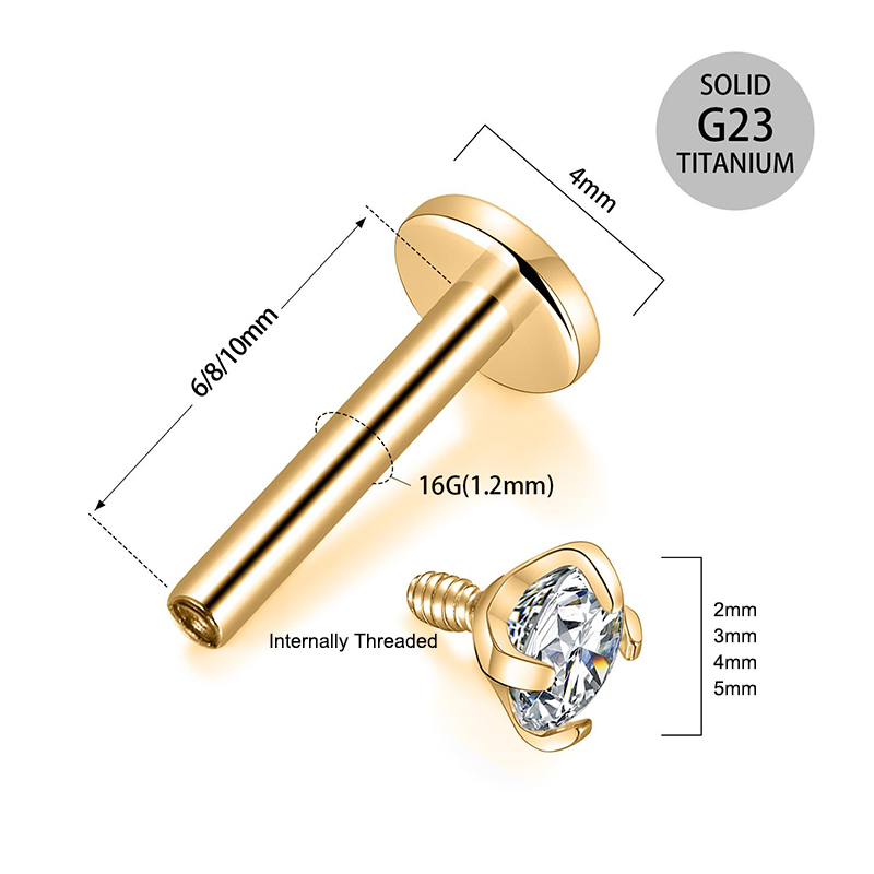Серьги-гвоздики из титана 16G  – обзор и цена Body Jewelry Internally Threaded