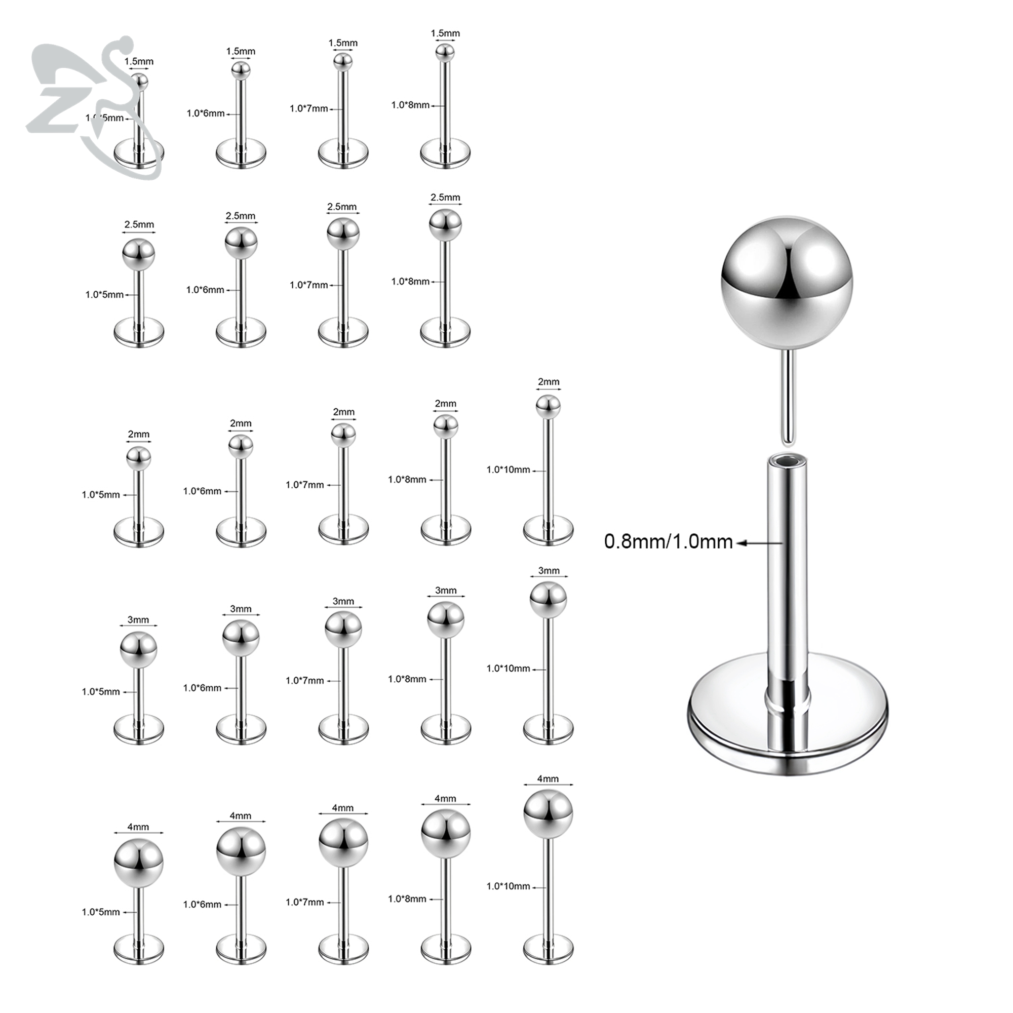ZS 10 шт./лот, стиль 18/20 г,  – обзор и цена Body Jewelry Threadless