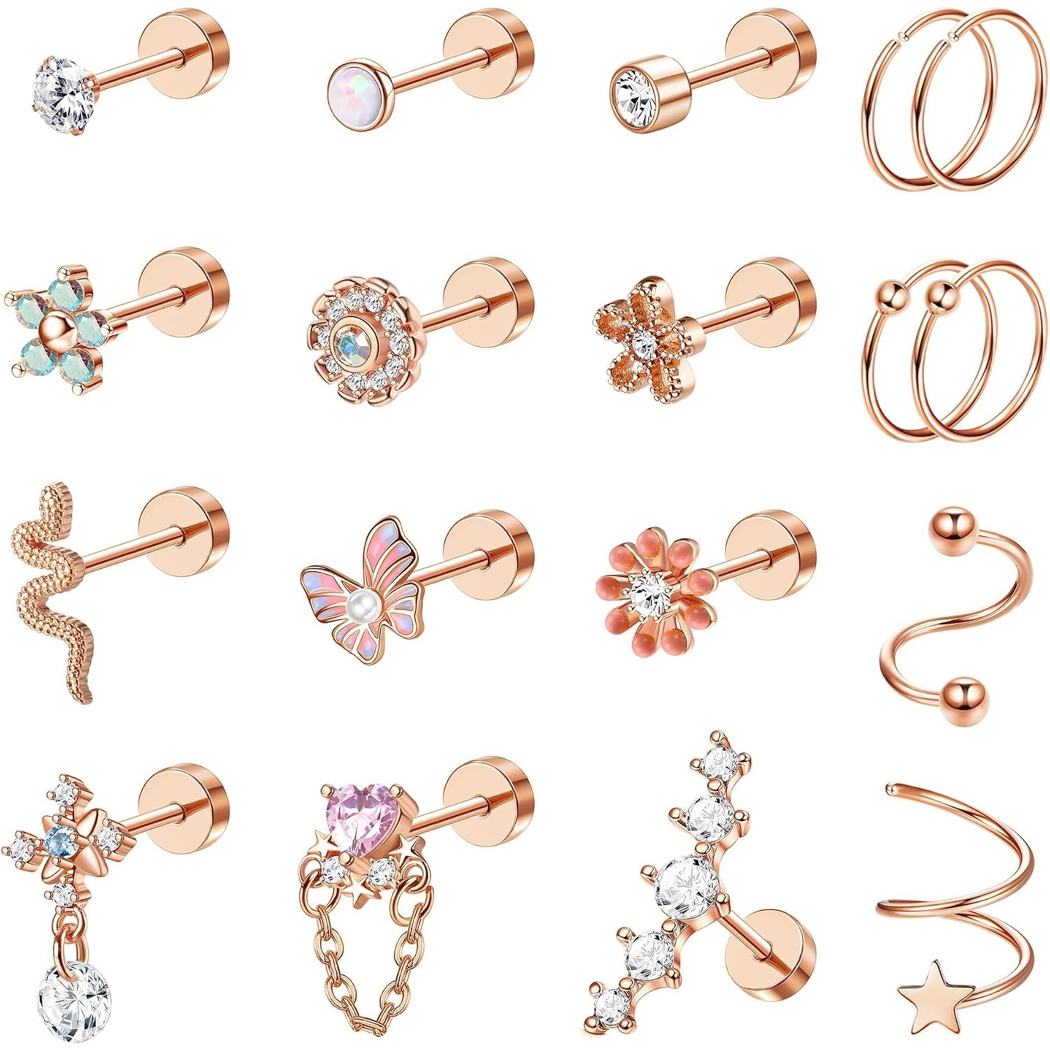 ORAZIO 18 шт. серьги-гвоздики  – обзор и цена Body Jewelry For Sensitive Skin